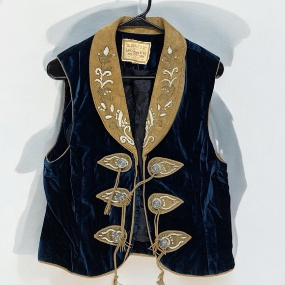 Double D Ranch beaded heavily embellished cobalt blue tasseled vest - Picture 2 of 14